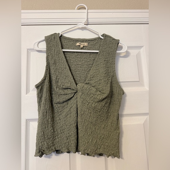 Madewell Tops - Madewell Sage Green Crinkle Twist Tie V Neck Tank